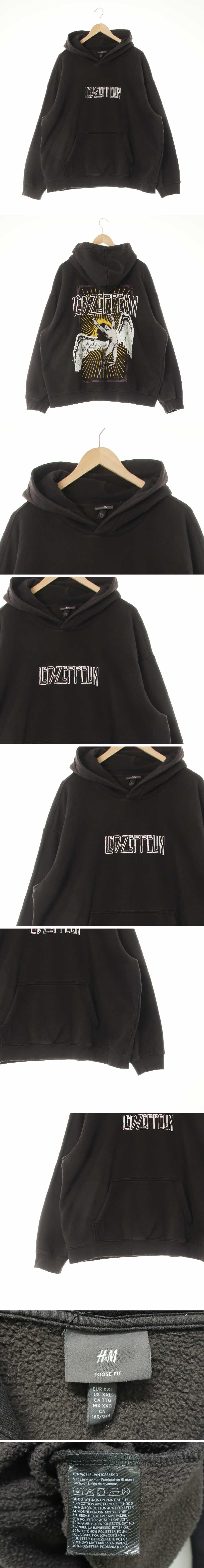 h&m 다크브라운 프린팅 면혼방 드롭숄더스웨트후드티