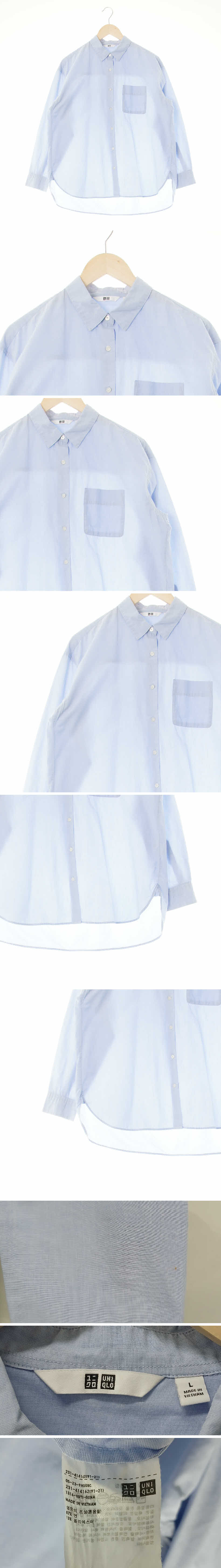 유니클로 라이트블루 면혼방 오버사이즈포켓언발셔츠
