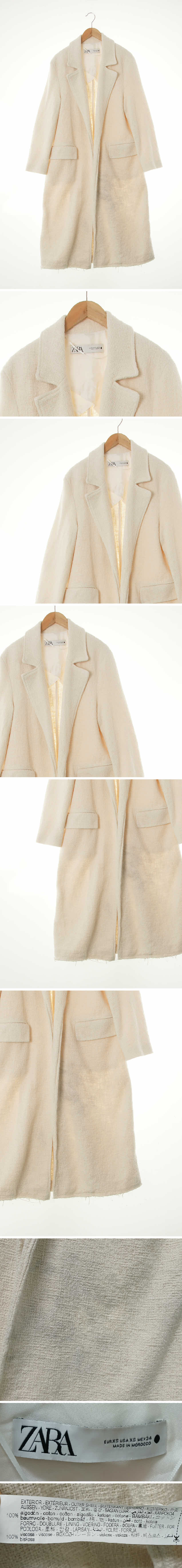 자라 오픈형롱트위드자켓 자라 아이보리 면 오픈형롱트위드자켓