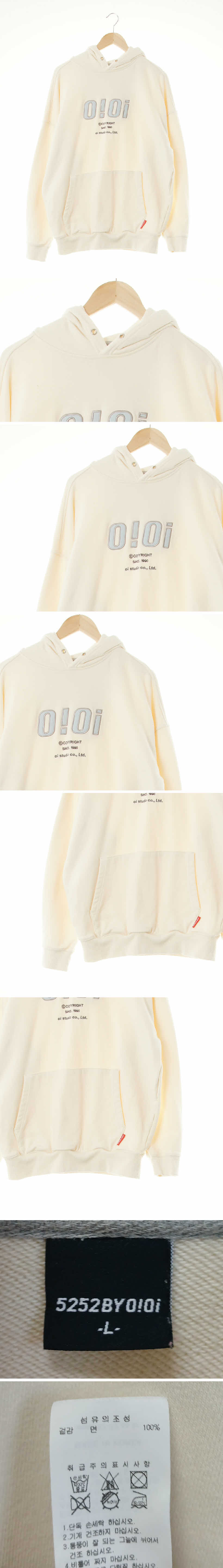 oioi 중앙패치로고포켓후드티 oioi 크림 면 중앙패치로고포켓후드티