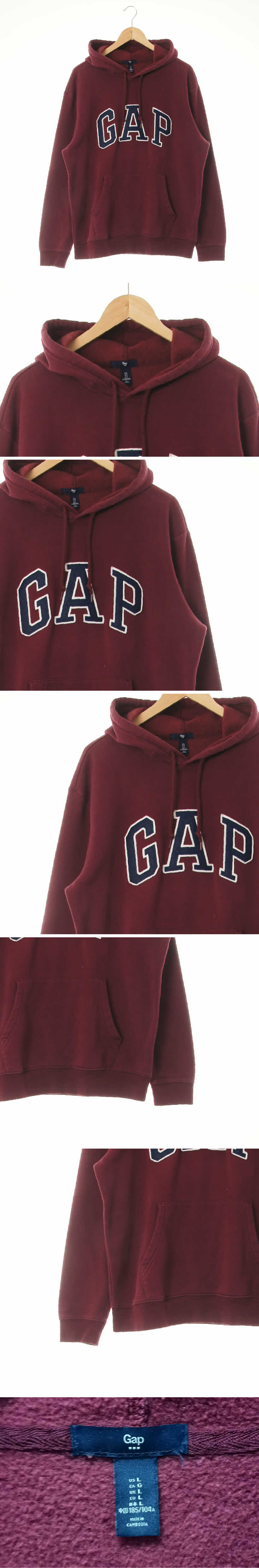 gap 버건디 면혼방 빅패치배색스웨트후디