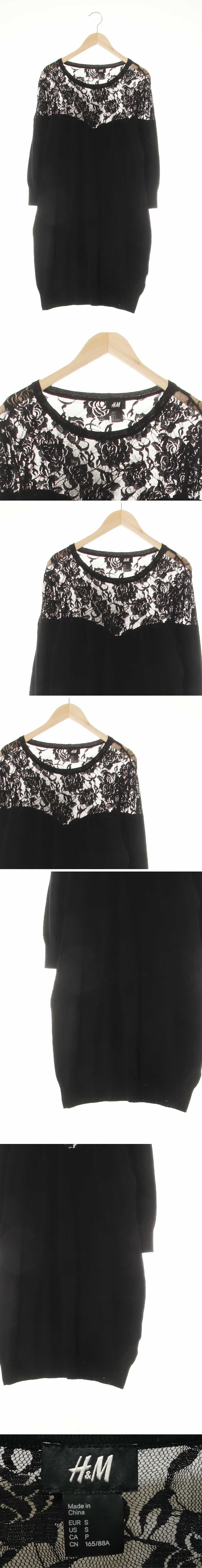 h&m 시스루배색7부니트원피스 h&m 블랙 로즈자수패턴 시스루배색7부니트원피스