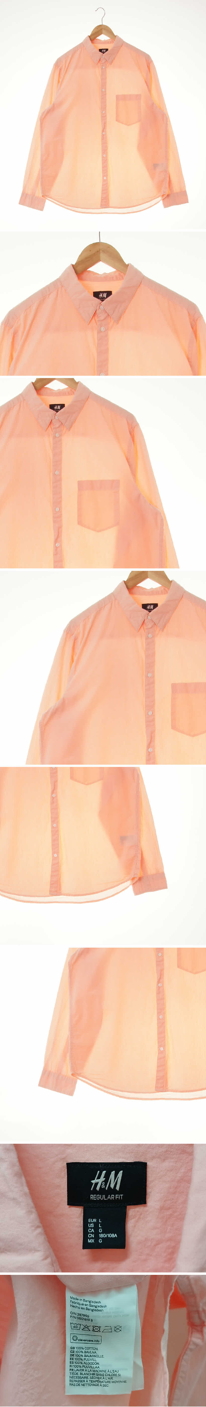 h&m 오각포켓라이트셔츠 h&m 무렉스쉘핑크 면 오각포켓라이트셔츠