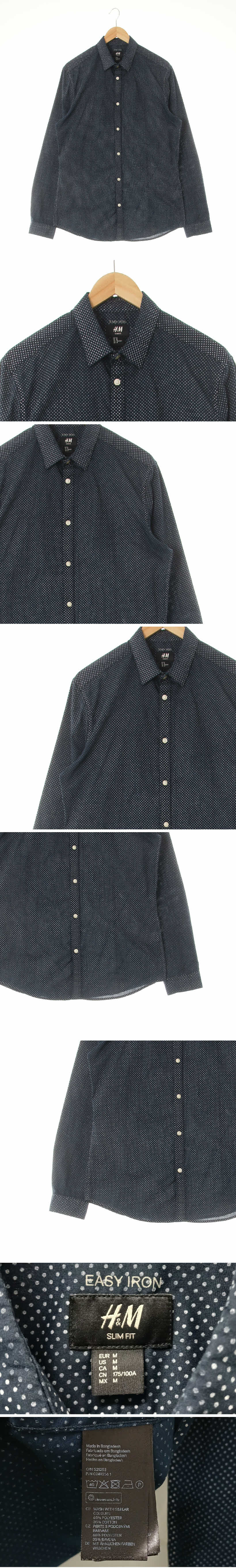 h&m 백디파인셔츠 h&m 네이비 도트패턴 면혼방 백디파인셔츠