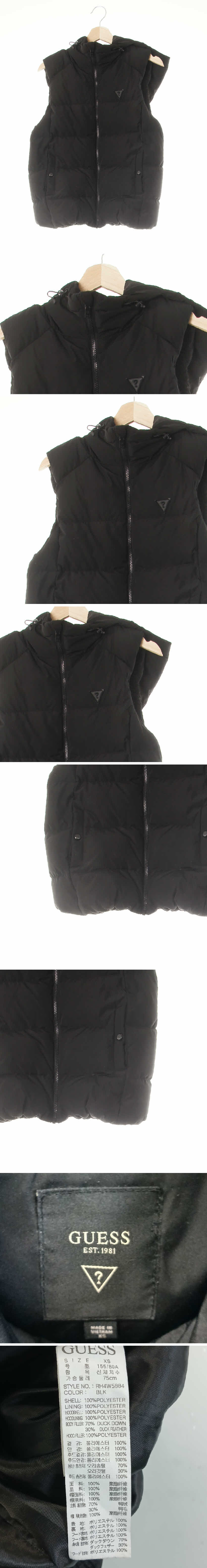 Guess 무광로고패치패딩조끼 Guess 블랙 덕다운 무광로고패치패딩조끼