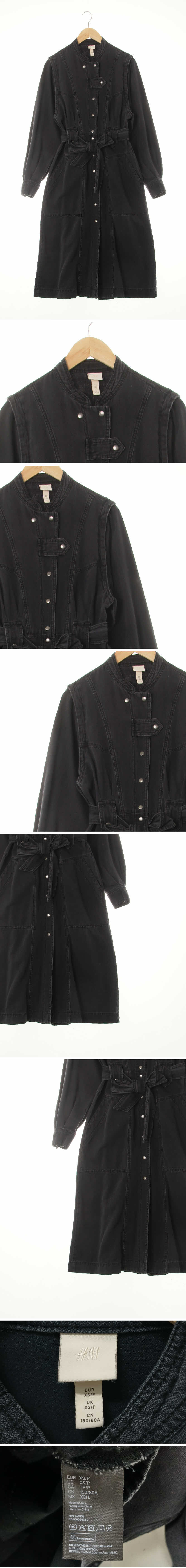h&m 흑청 데님 스냅버튼워싱롱원피스