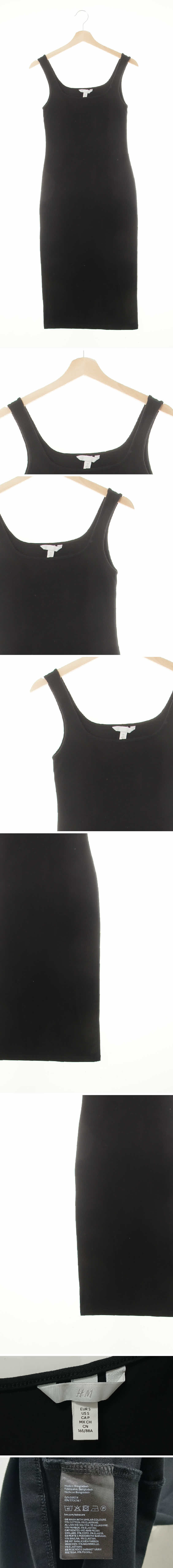 h&m 스퀘어넥슬리브리스슬림원피스 h&m 블랙 면혼방 스퀘어넥슬리브리스슬림원피스
