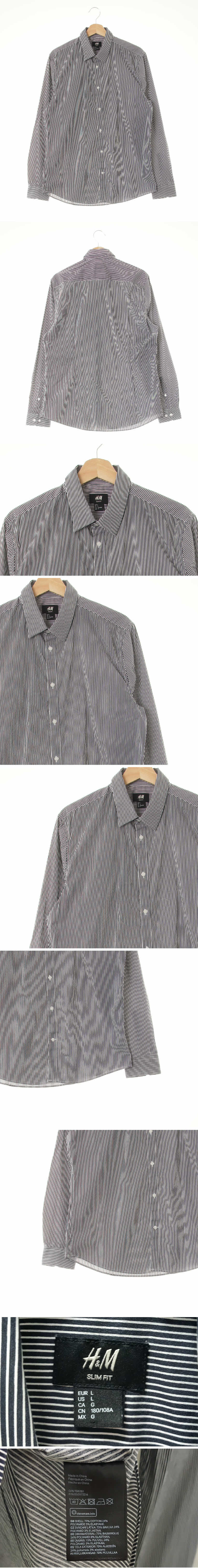 h&m 블랙 스트라이프 면혼방 백대비스트레치셔츠