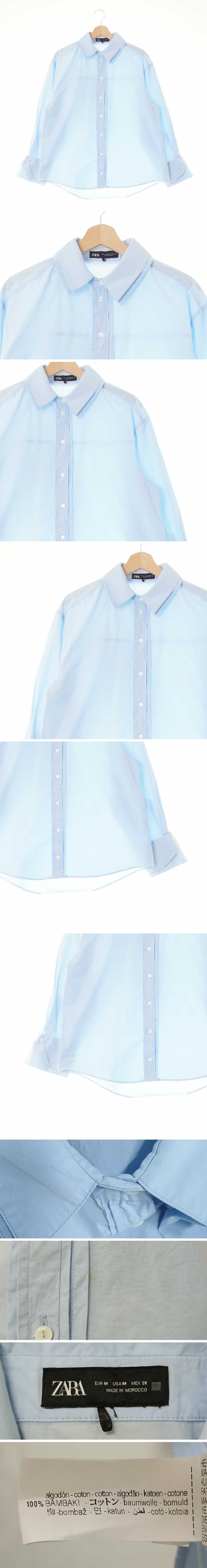 자라 세레니티블루 면 더블카라디테일커프스셔츠