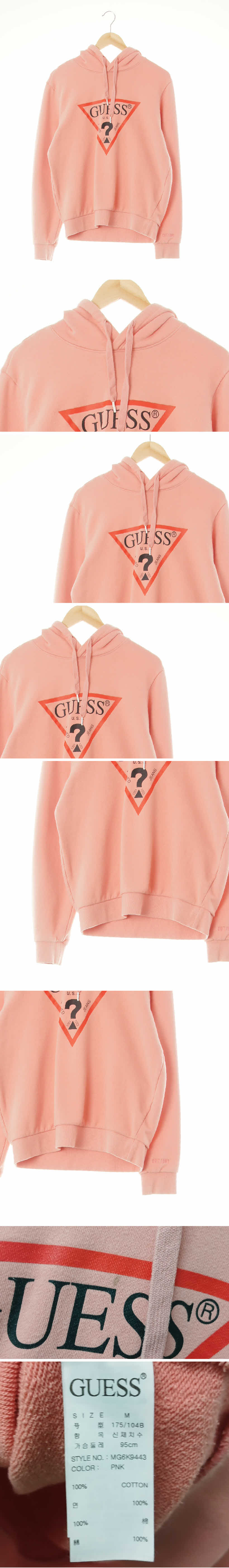 Guess 코랄아몬드핑크 프린팅 면 스웨트빅로고후드티
