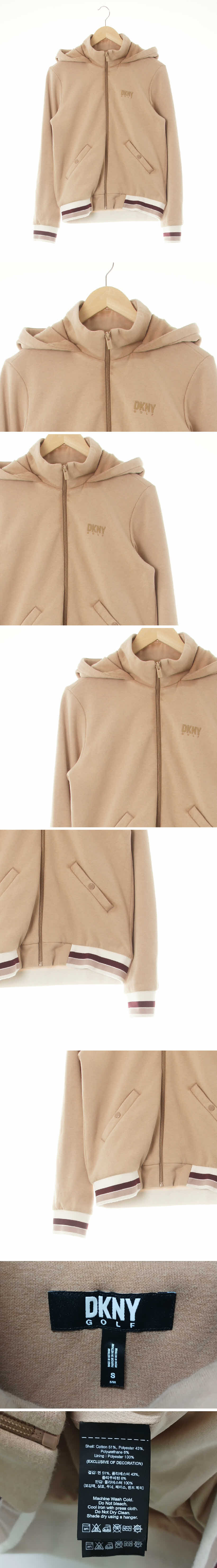 dknyGolf 베이지 프린팅 면혼방 시보리배색하이넥후드집업