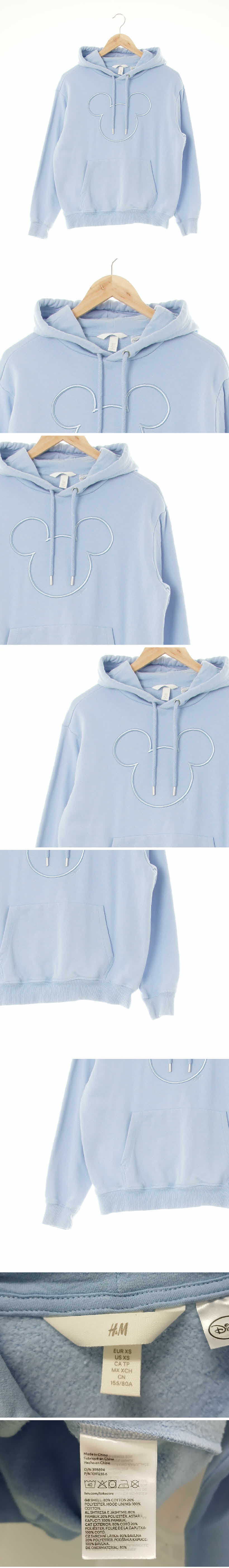 h&m Disney 볼드자수미키후드티 h&m Disney 세레니티블루 면혼방 볼드자수미키후드티