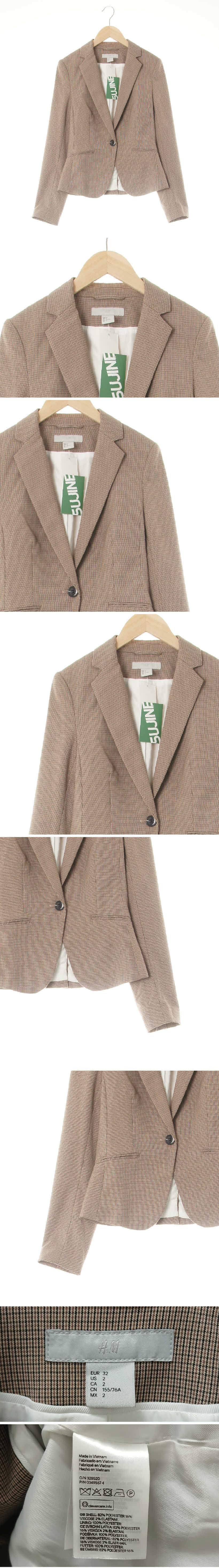h&m 베이지 체크 슬림라인원버튼블레이저