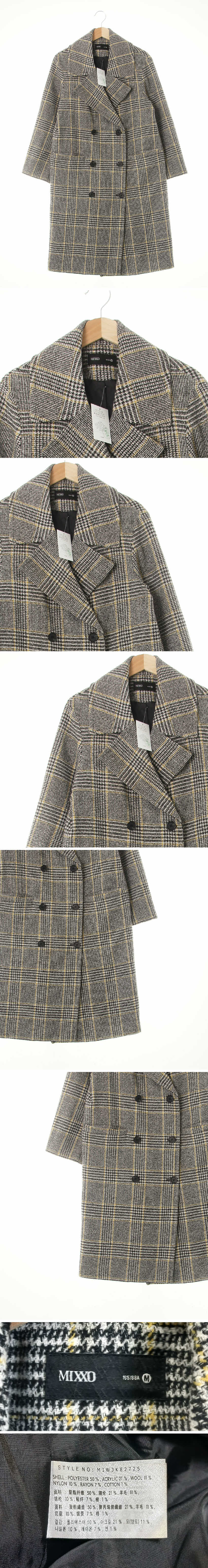 mixxo 루즈라인더블롱코트 mixxo 블랙옐로우 체크 울혼방 루즈라인더블롱코트