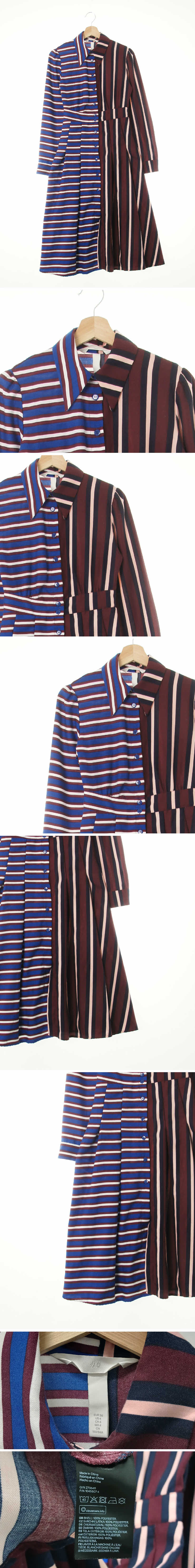 h&m 배색대비셔츠형원피스 h&m 블루와인 스트라이프 배색대비셔츠형원피스