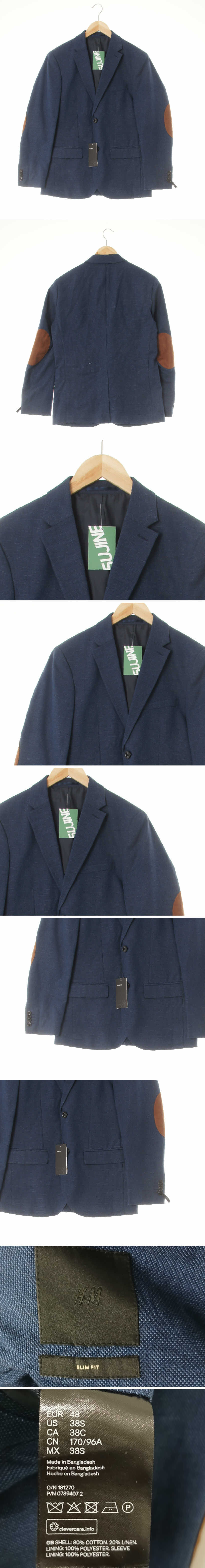 h&m 소매패치투버튼블레이저 h&m 다크블루 린넨혼방 소매패치투버튼블레이저