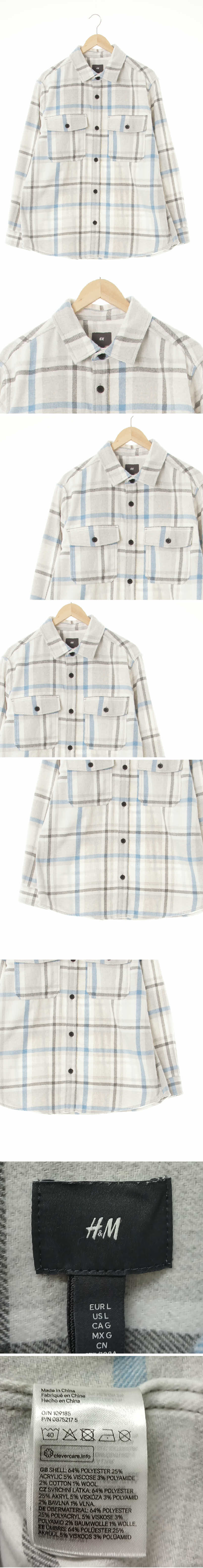 h&m 플랩포켓셔츠형재킷 h&m 가드니아화이트블루포그 체크 플란넬 플랩포켓셔츠형재킷