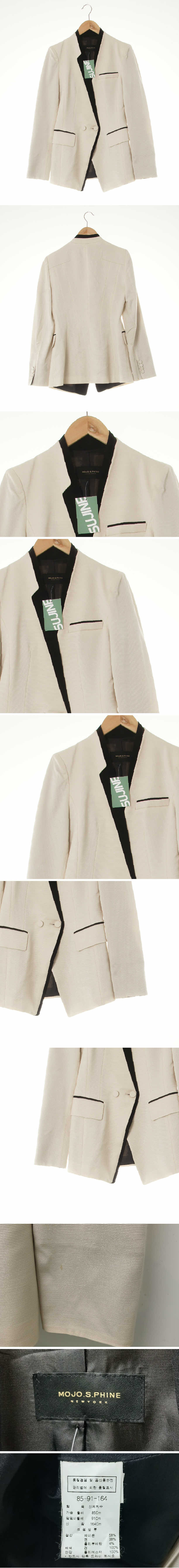 모조에스핀 슬림배색노카라블레이저 모조에스핀 아이보리블랙 면혼방 슬림배색노카라블레이저