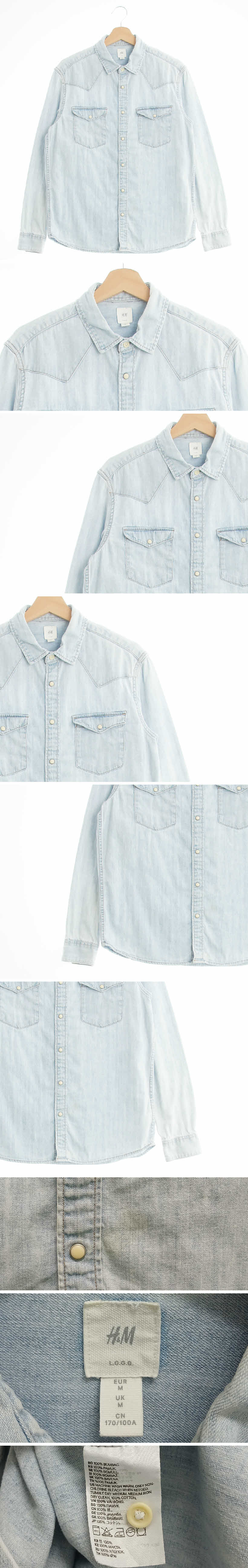 h&m 가슴아웃포켓셔츠 h&m 연청 데님 가슴아웃포켓셔츠