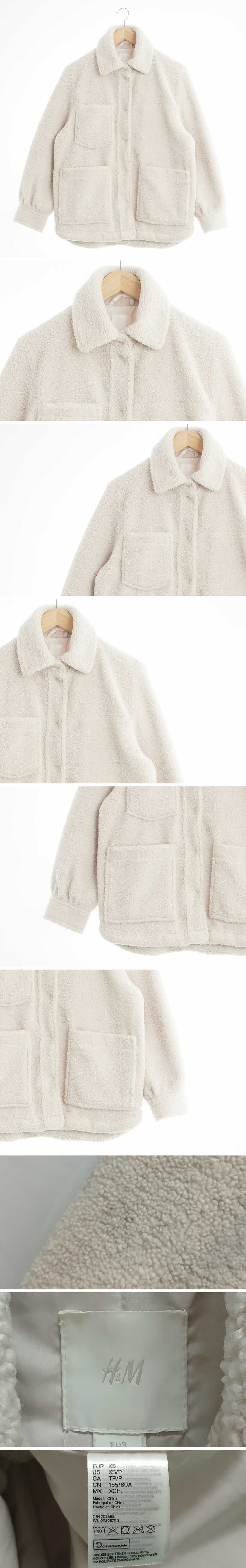 h&m 사각포켓스냅뽀글이자켓 h&m 아이보리 사각포켓스냅뽀글이자켓