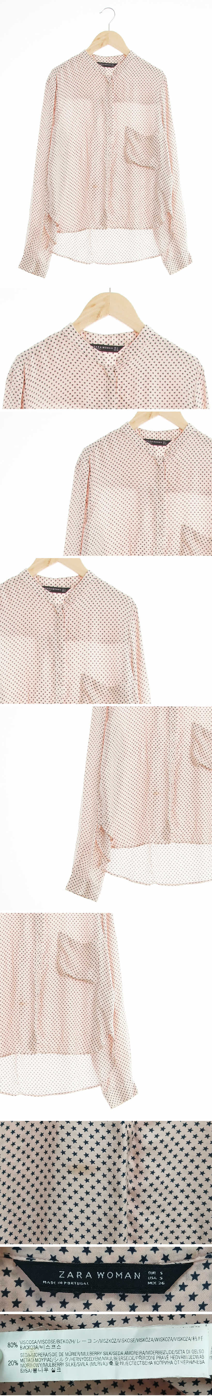 자라우먼 헨리넥언발셔츠 자라우먼 핑크 별패턴 뽕나무실크 헨리넥언발셔츠