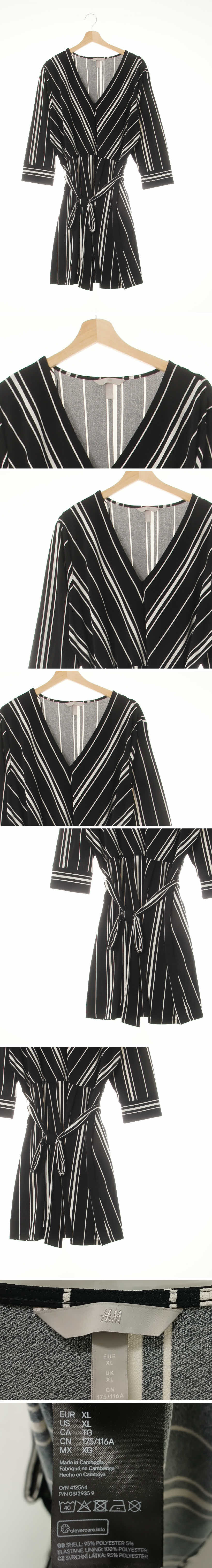 h&m 블랙 8부소매딥브이넥원피스