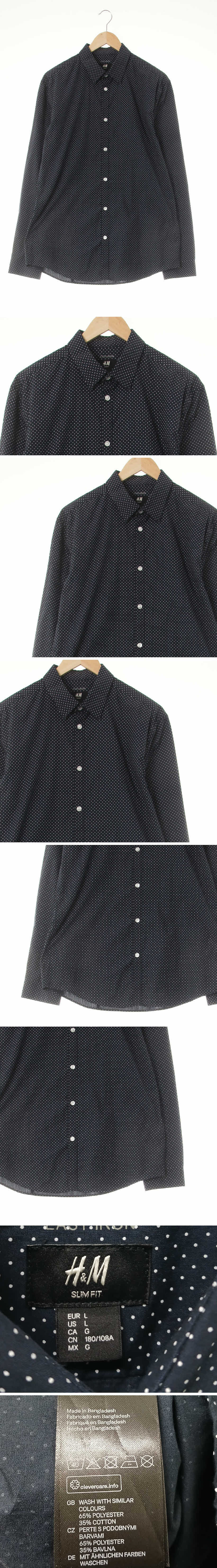 h&m 다크네이비 도트 면혼방 이지아이론와이셔츠