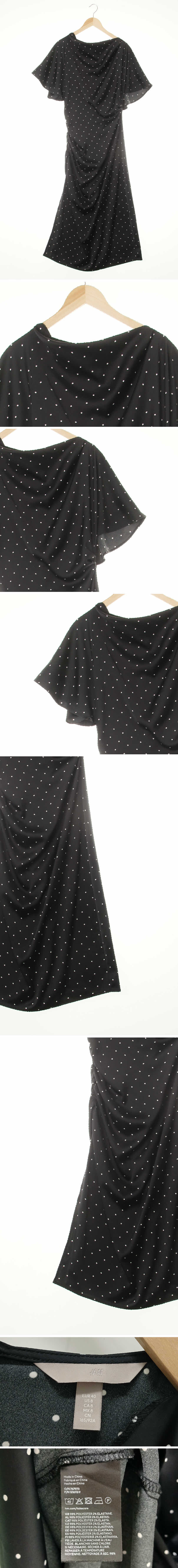 h&m 블랙 도트패턴 드레이핑실키맥시원피스