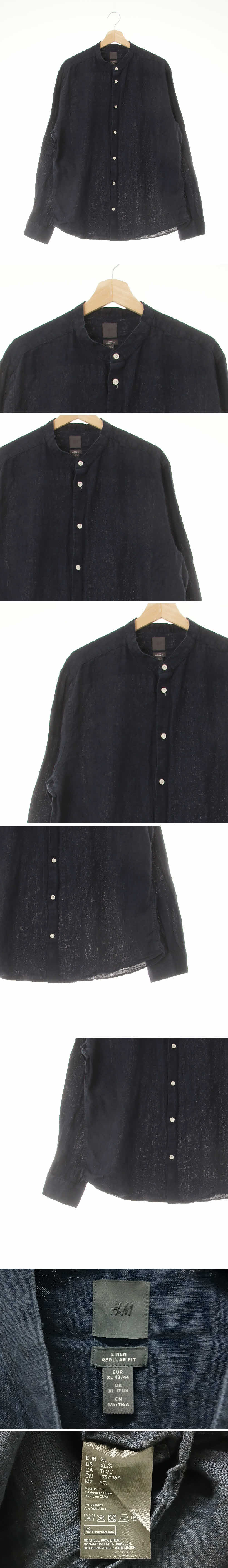 h&m 차이나카라다잉셔츠 h&m 네이비 린넨 차이나카라다잉셔츠