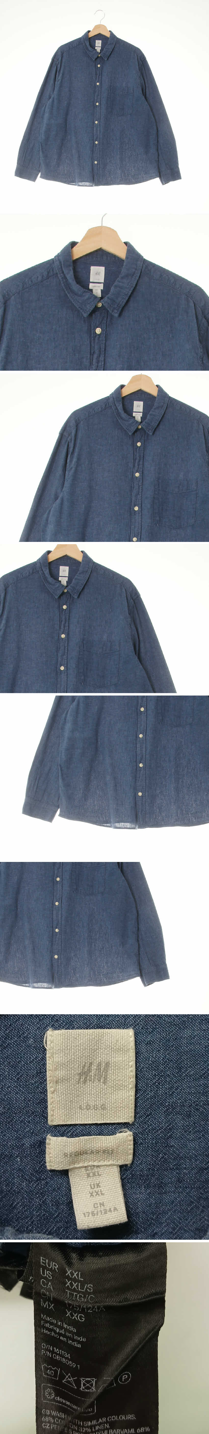 h&m 패치포켓워시드셔츠 h&m 데님블루 린넨혼방 패치포켓워시드셔츠