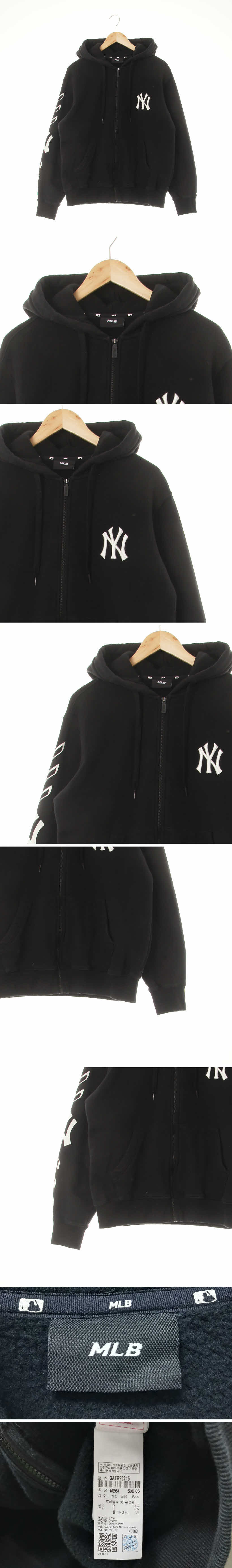 MLB 블랙 프린팅 면 소매레터링NY후드집업