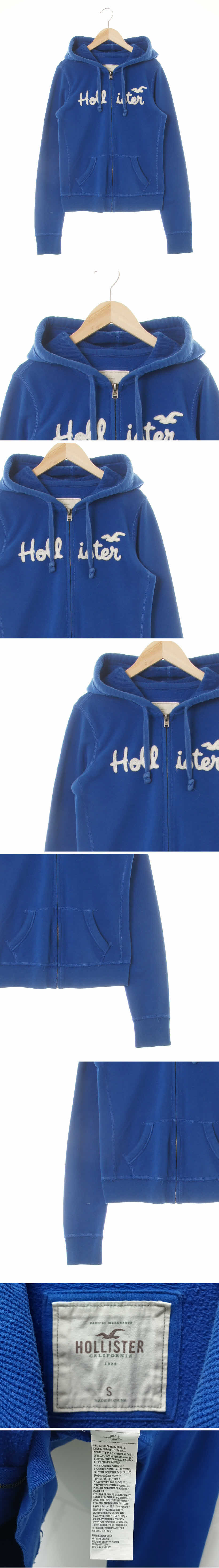 홀리스터 슬림라인패치후드집업 홀리스터 코발트블루 면혼방 슬림라인패치후드집업