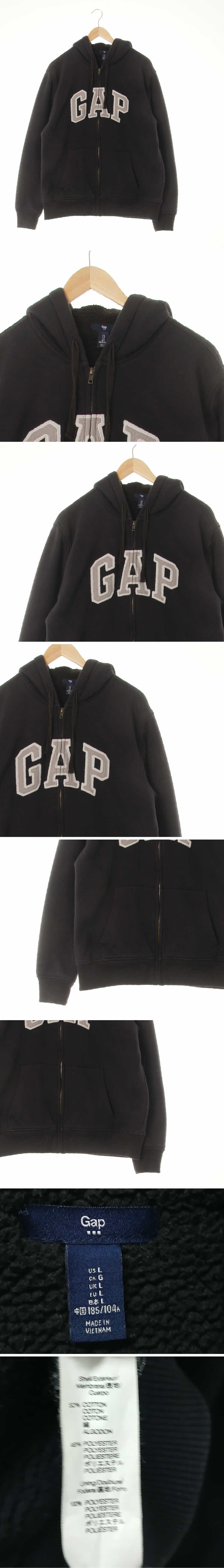 gap 빈티지로고빅패치웜후드집업 gap 블랙 면혼방 빈티지로고빅패치웜후드집업