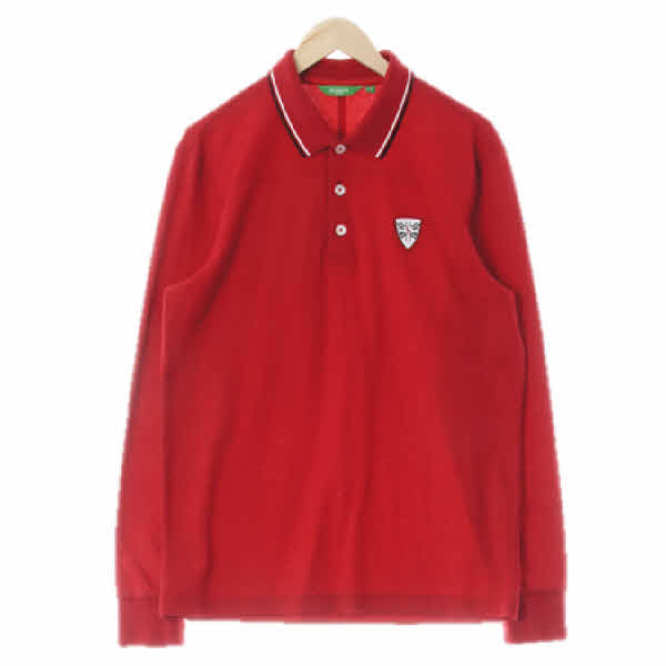 헤지스골프 딥레드 면혼방 배색카라티