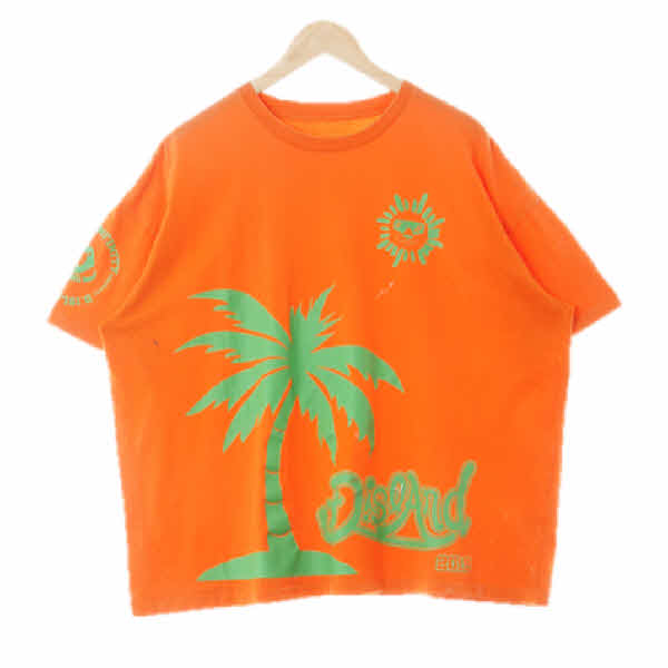 오렌지 프린팅 면 오버핏야자수크루넥반소매티 