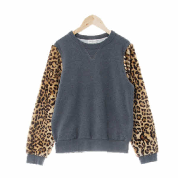 driesvannoten 미듐그레이 면혼방 레오파드배색맨투맨