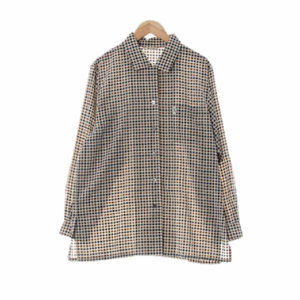 aquascutum 아이보리올리브 네모패턴 가슴포켓긴팔셔츠 