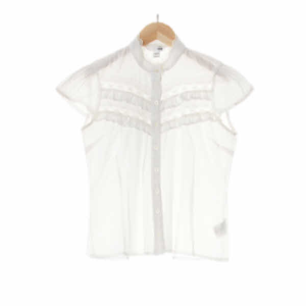 h&m 화이트 플라워패턴 면혼방 레이스러플반팔블라우스