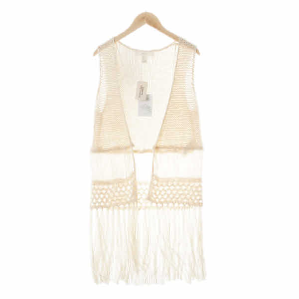 Forever21 아이보리 크로쉐프린지롱베스트