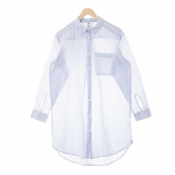 h&m 라이트블루 스트라이프 면 아웃포켓롱셔츠