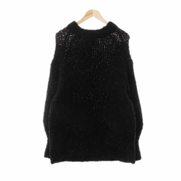 h&m 펄블랙 면혼방 와이드넥트윙클니트긴팔티
