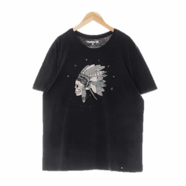 hurley 블랙 프린팅 면 인디언라운드반팔티