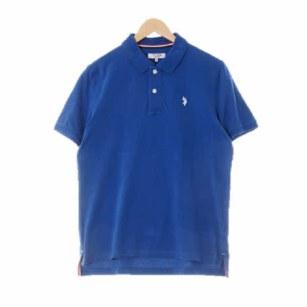 uspa 블루 면혼방 로고자수반팔카라티