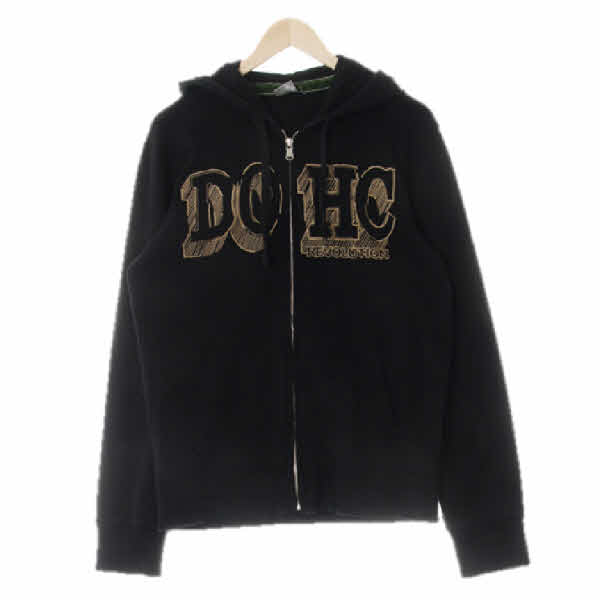 dohc 블랙 면혼방 자수로고아웃포켓후드집업
