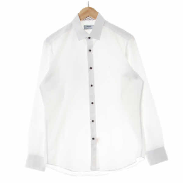 레노마 화이트 체크 면혼방 긴소매셔츠