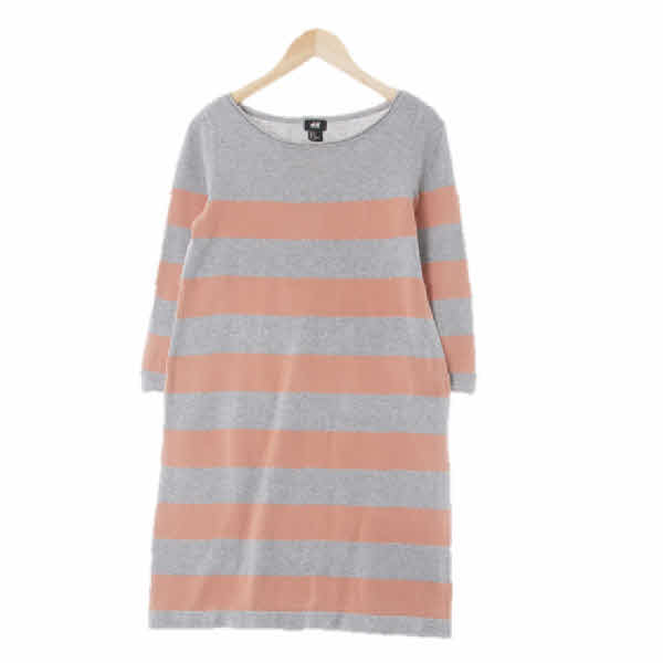 h&m 멜란지그레이웜오렌지 면 와이드넥7부니트원피스