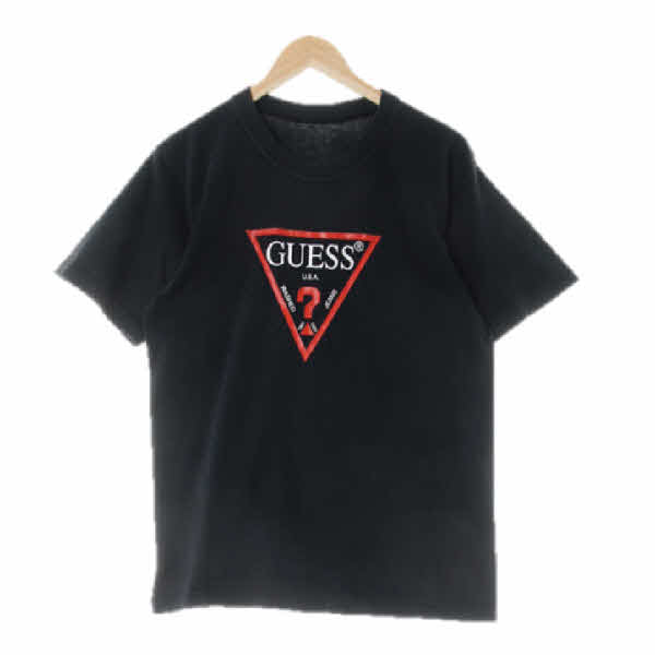 Guess 블랙 프린팅 면혼방 빅로고반팔티