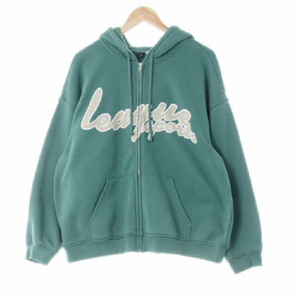 h&m 에메랄드딥그린 프린팅 면혼방 레터링후드집업