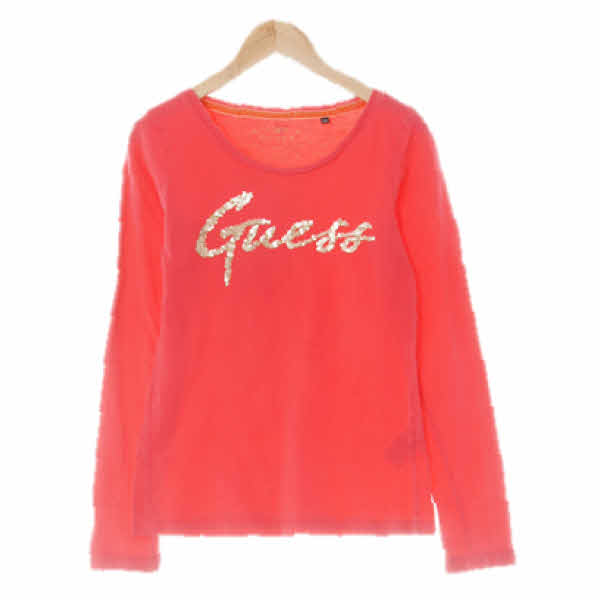 Guess 다크코랄핑크 면 라운드비즈로고긴팔티