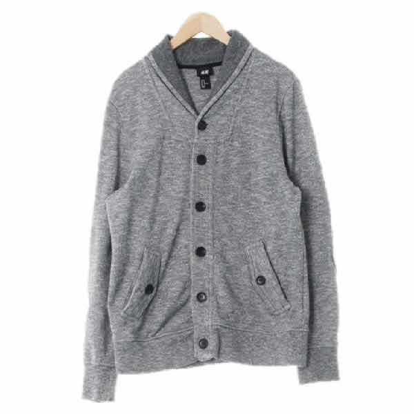 h&m 멜란지그레이 면혼방 숄카라버튼가디건